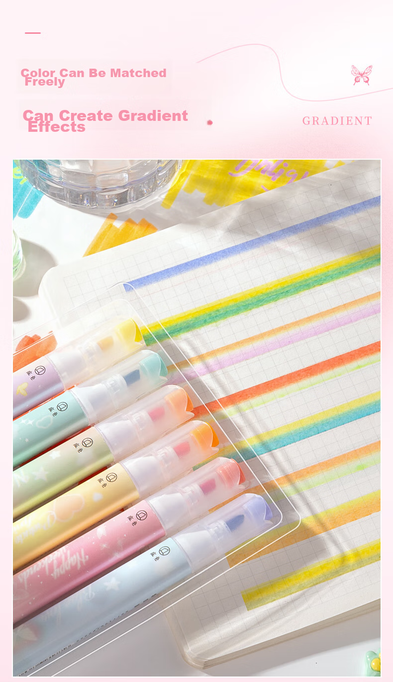 Kabaxiong Highlighters, Stackable, 6-Pack, High-Quality Student Marker Pens, Dual-Tip Non-Smear Journal Markers, Colorful Pens, American Retro Style 8