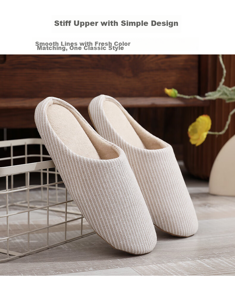 GUOLUOFEI Japanese-Style Home Indoor Spring And Autumn Slippers for Men And Women, Non-Slip Floor, Quiet Breathable Floor Slippers, Beige 36-37 3