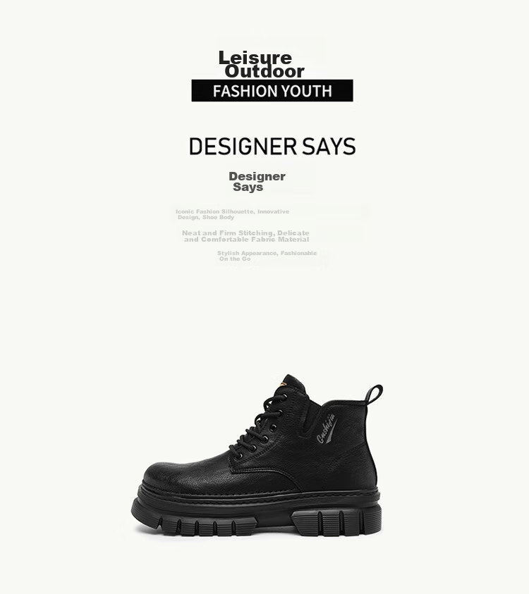 Bull Family Men's Autumn Winter British Style Martin Boots High-top Retro Versatile Work Boots Thick-soled Durable Shoes for Men 3