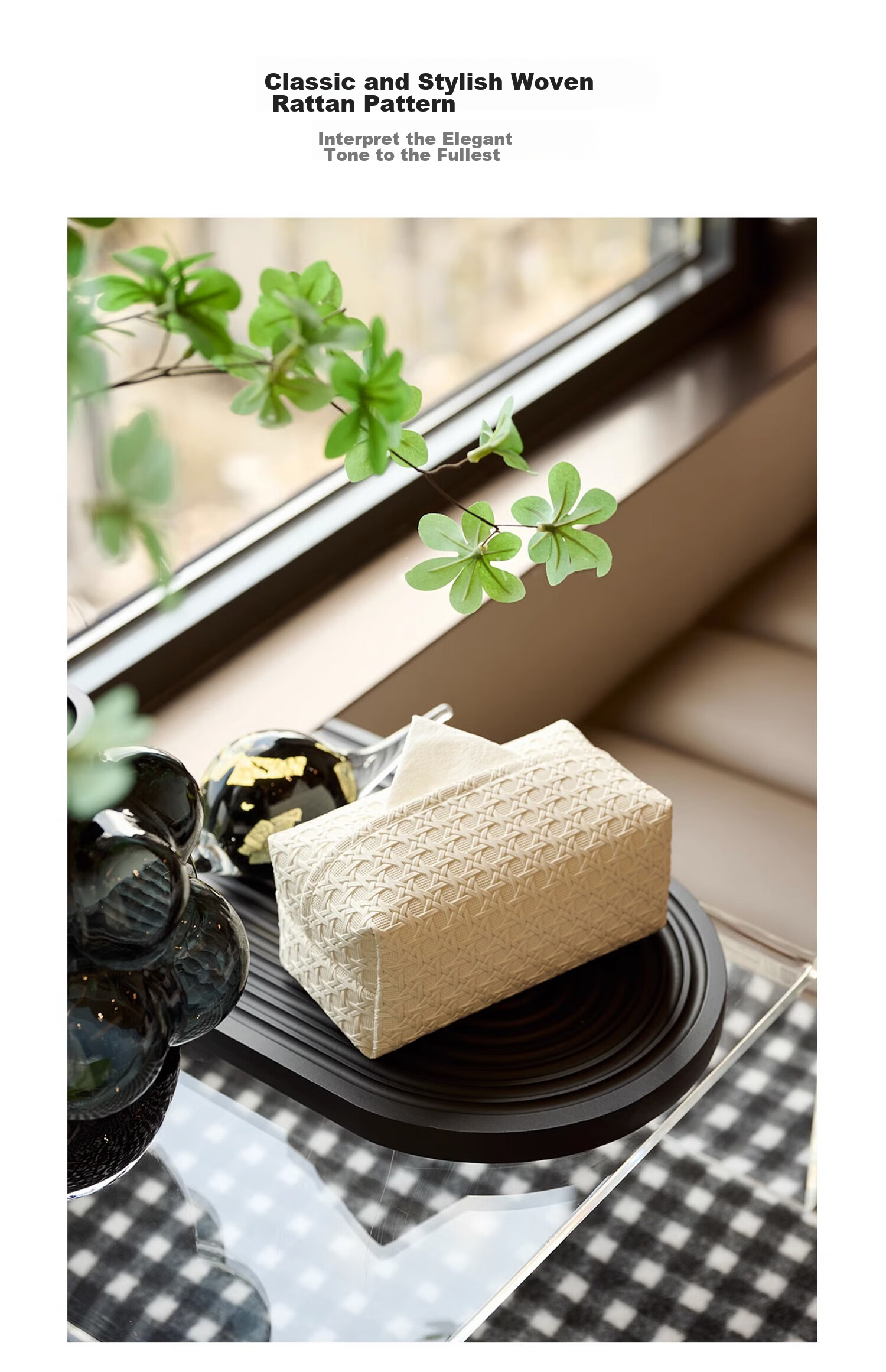 Fanyejia Tissue Box with Rattan Pattern, Luxury Leather Tissue Holder, Storage Box for Living Room, Bedroom, And Dining Table 10