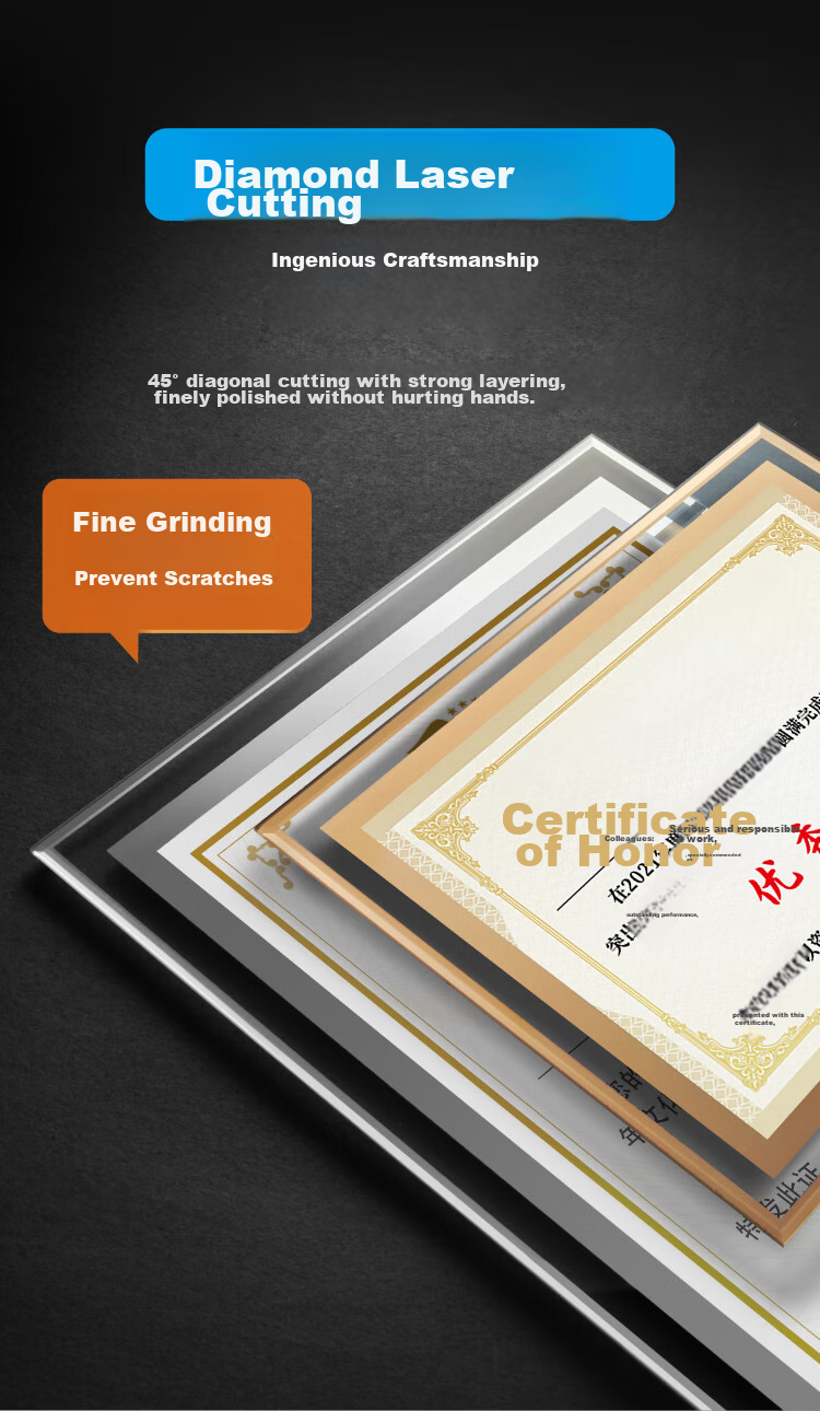 DSB (Dishibi) A4 Crystal Certificate Frame, Award Display Frame, Photo Frame, Glass Display Stand, Honor Certificate Display Frame, Business License Original Frame, Silver Floral Style, 4S12 8