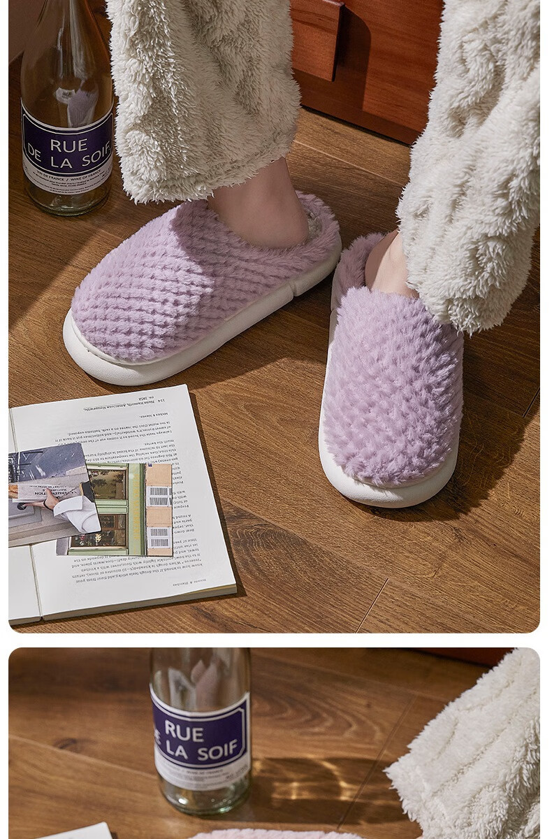 GUOLUOFEI Cotton Slippers, Men's Indoor Thick Warm Couple Thick-Soled Furry Slippers for Women, Beige, Size 36-37 12