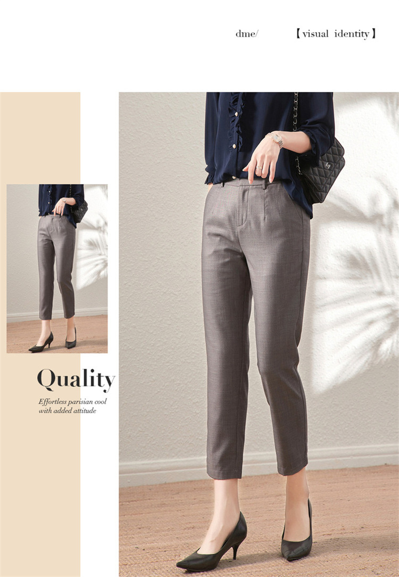 Dme Cropped Pants for Spring And Autumn, New Straight-Leg Suit Pants with Fake Pockets, Casual Trousers for Women, Khaki, S 52