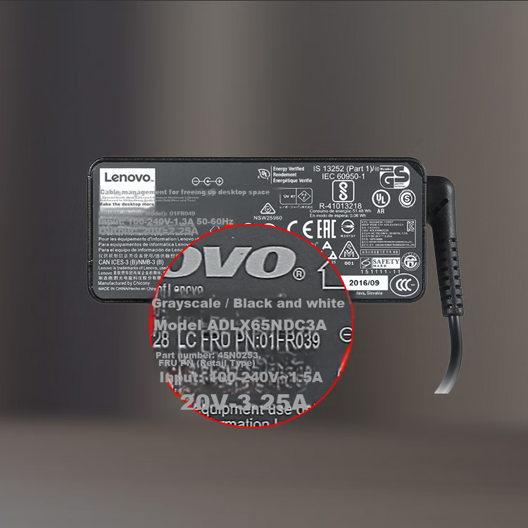 Lenovo Original Power Adapter, Rescue Laptop Charger, Thinkpad Computer Power Cord, E560 T460s X240 E470, 20V 3.25A 65W Square Port 12