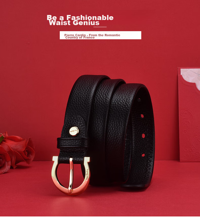 Pierre Cardin Women's Leather Belt [Top Layer Cowhide Pin Buckle], Genuine Leather Waistband Gift Box, Black, Size 115-120 1