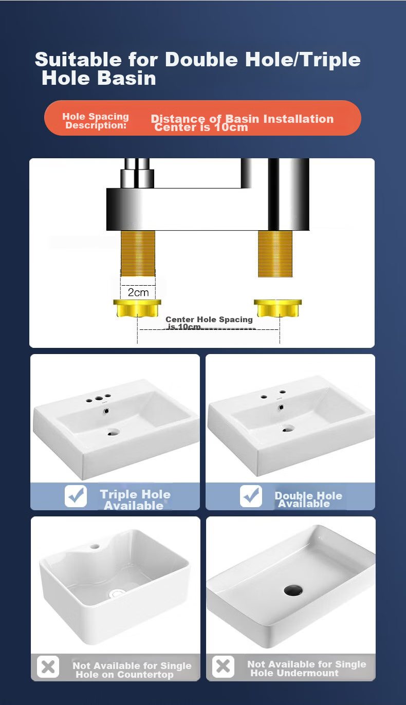 BSITN Double-Hole Basin Faucet, Washbasin Cold And Hot Thickened Brass 720° Rotating Bathroom Faucet B8057 3