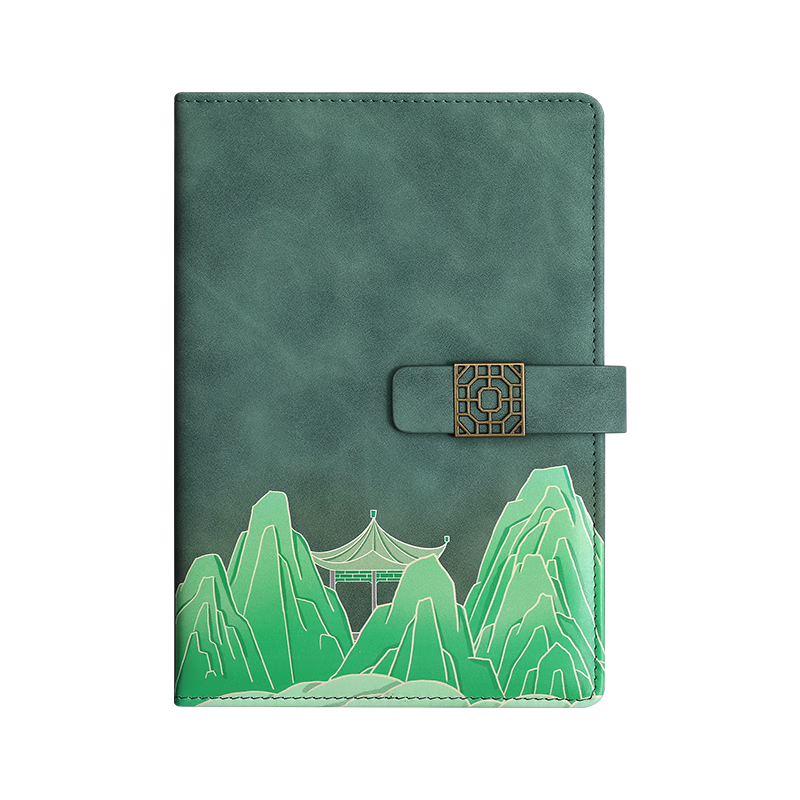 Jiaranheng National Trend Notebook, A5 Size, High-Quality Business Office Stationery, Landscape Painting Design with Clasp, Handwritten Journal, Artistic High-End Exquisite Diary, Customizable, Jade Gree