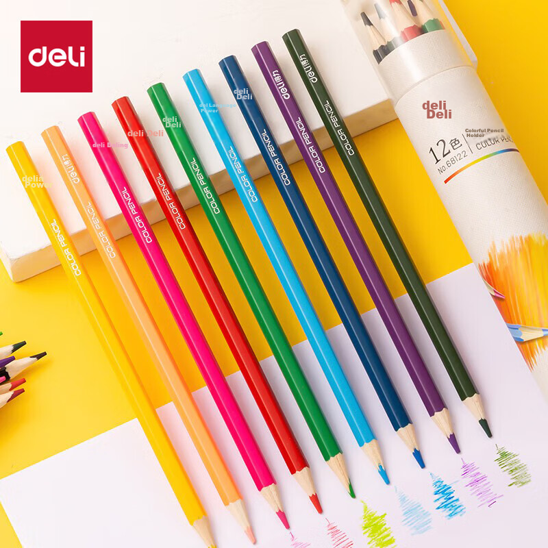 Deli 12-Color Oil-Based Colored Pencils in Tube, Hand-Drawn Coloring Set for Professional Art Students, Drawing Pencils Kit (With Pencil Sharpener) for Girls And Children Graduatio