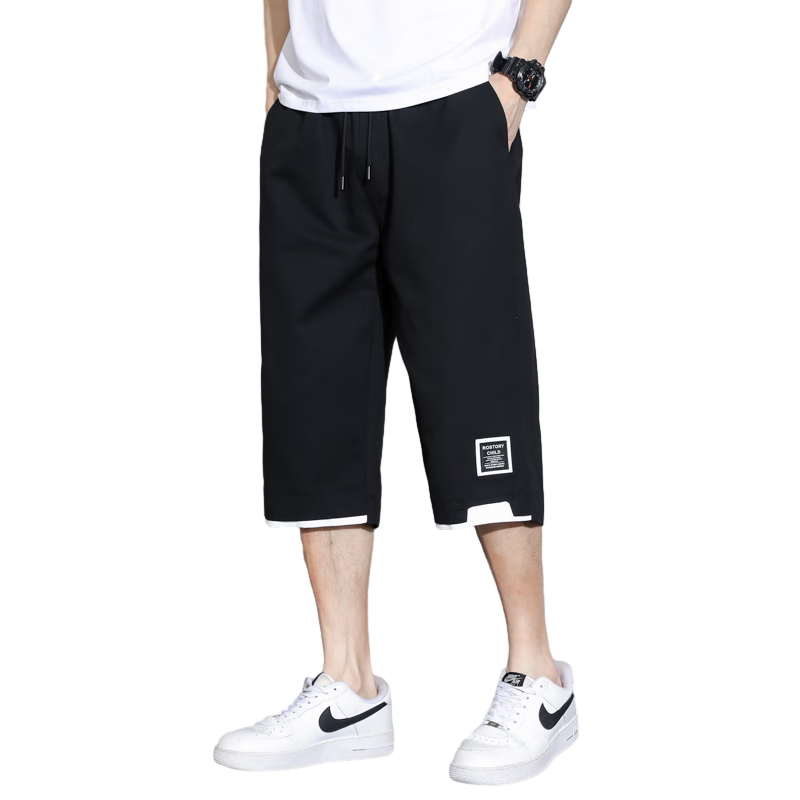 I'M DAVID Men's Cropped Pants, Summer Loose Fit, Elastic Waist, Casual Thin Trousers, Plus Size Shorts, Khaki, M