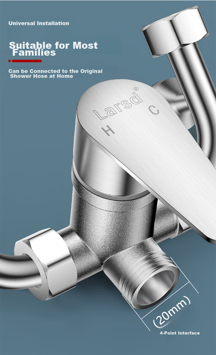 Larsd Electric Water Heater Mixing Valve, 304 Stainless Steel Shower Switch, Hot And Cold U-Shaped Valve, Surface-Mounted Shower Faucet, LD5223 15
