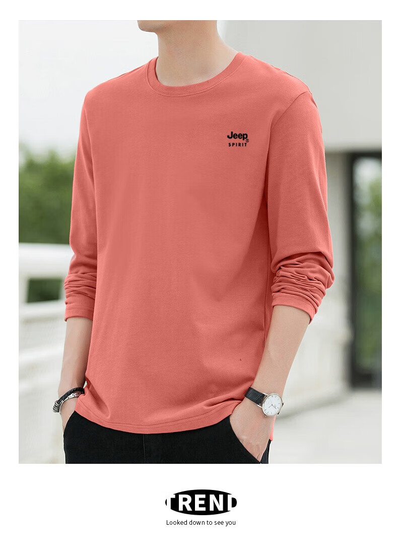 JEEP SPIRIT Men's Long-Sleeve T-Shirt, Spring And Autumn Undershirt, Pure Cotton Casual Sports Versatile Menswear, Black, 2XL 19