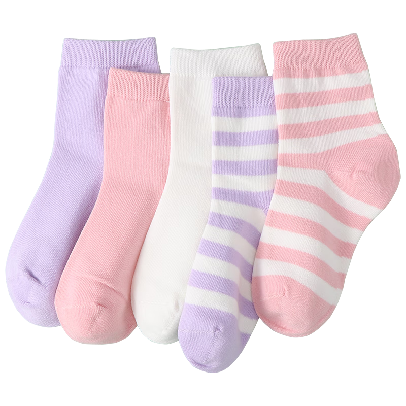 Hodo Children's Socks, Boys And Girls Mid-Calf Cotton Socks for All Seasons, Highly Elastic Breathable Striped Student Socks W5005 Set of 2, Size 22-24