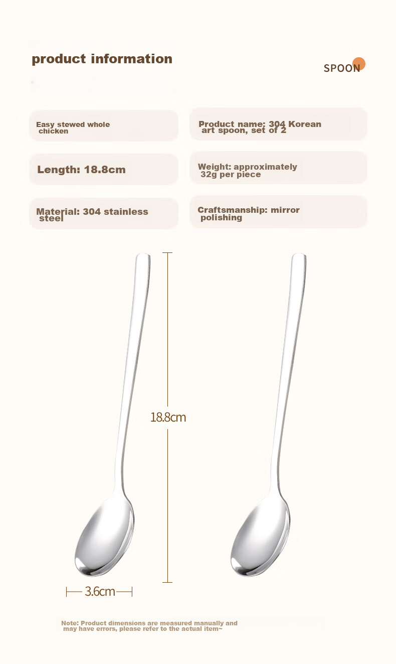 CAIZHI 304 Stainless Steel Spoons, Large Household Soup Spoons, Eating Spoons, Long-Handled Round Spoons, Set of 2, CZ6800 15