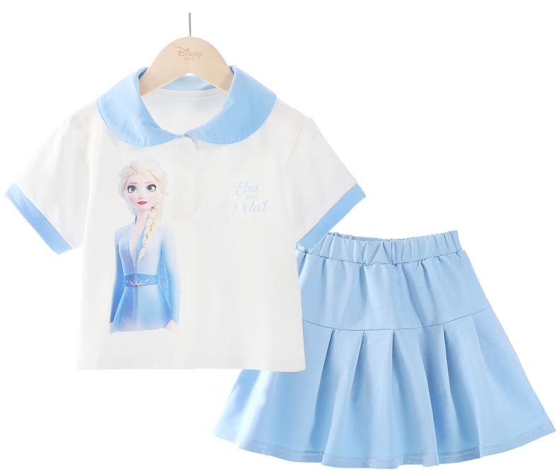 Disney Girls' Summer Outfit Set, Children's Dress Elsa Baby Short-Sleeve Two-Piece Set, 1041 Blue, Size 150 5