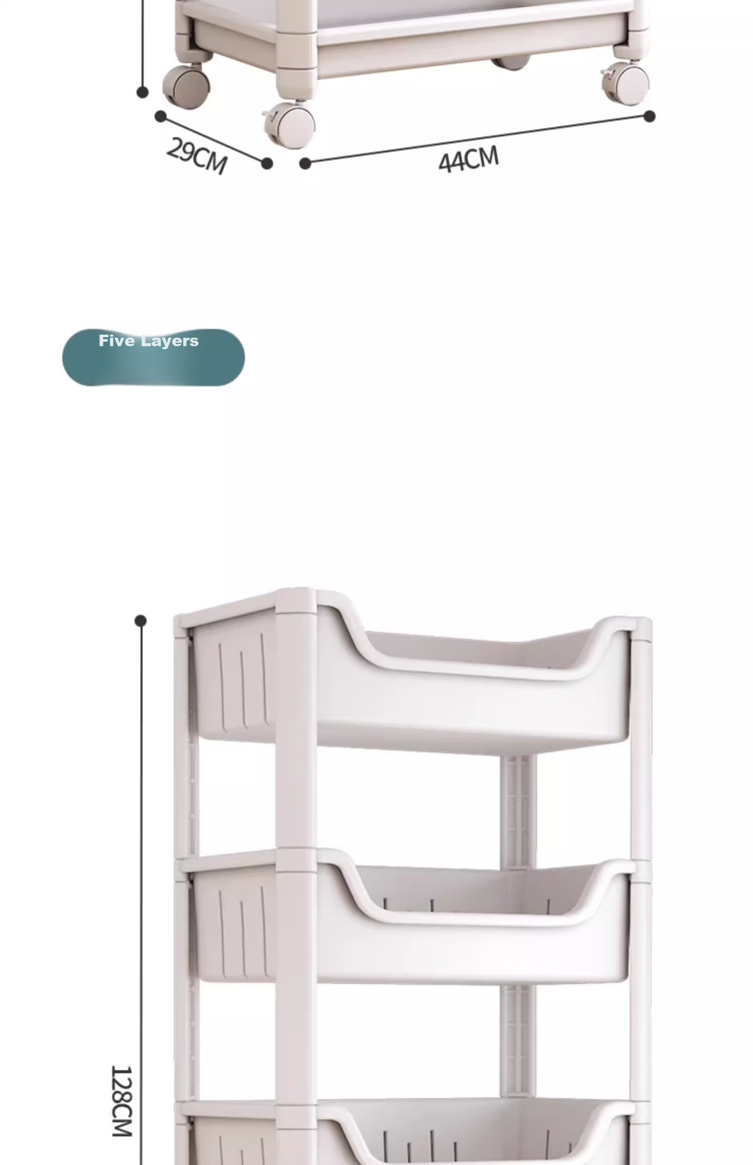 XIAOJIANGCAI Bookshelf Storage Rack, Floor-Standing Home Simple Multi-Layer with Wheels, Toy Storage Cart, 4-Tier Storage Shelf 25