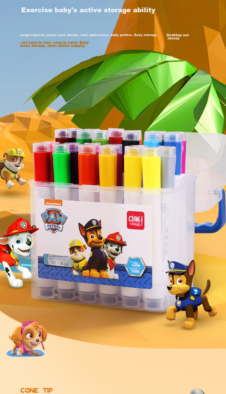 Deli 24-Color Easy-To Watercolor Pens with Stamp Tips, Paw Patrol, Washable Student Children's Drawing Pens, Graffiti Painting Pens, Back-To Princess Pink Gift, Graduation Present 7