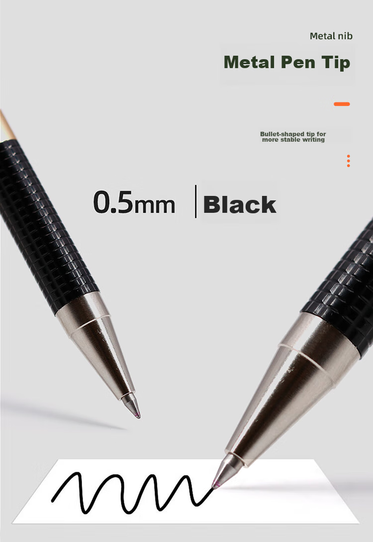 ZEBRA CJ-301 Series Retractable Gel Pen, 0.5mm Bullet Tip Signing Pen, Metal Feel Business Pen for Office Use, Black Pen (Compatible with JK-0.5 Refill), JJ29-ZA, Black Barrel with Black Ink 4