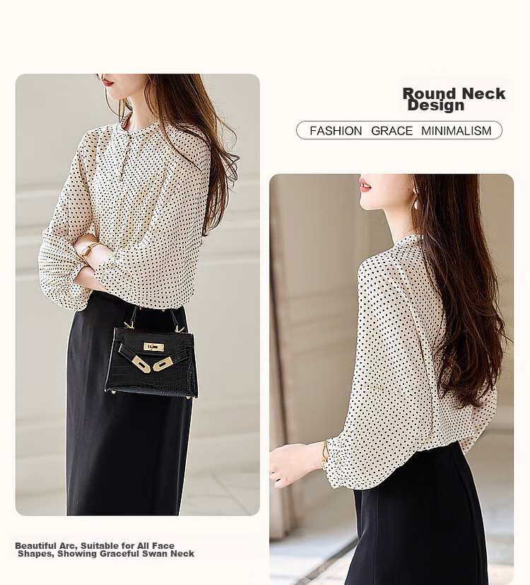 Dme [Shanmawei Yun] Spring And Autumn French Vintage Polka Dot Shirt, Comfortable Double Pleated Concealing Lantern Sleeve Blouse, Women's Clothing 6