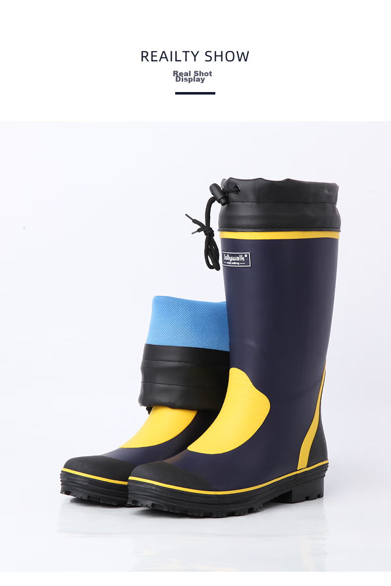 Jolly Walk Water Boots, Rain Boots for Men, High-Top Waterproof Shoes, Long Fishing Boots, Car Washing Waterproof Overshoes, Rubber Shoes JW211 Blue And Yellow 41 18