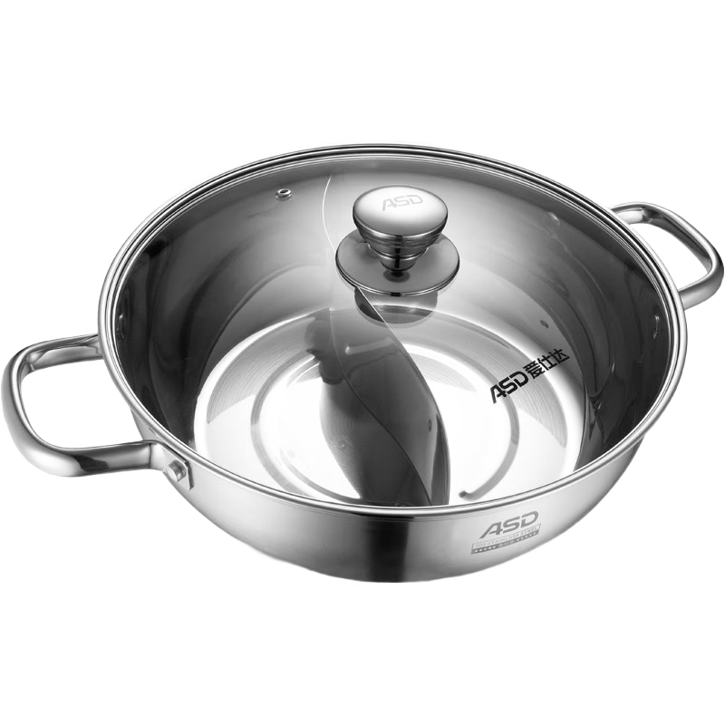 ASD Hot Pot, 304 Stainless Steel Double-Sided Pot, 32CM Large Capacity Hot Pot, Suitable for Induction Cooker, Heatable FS32A2W