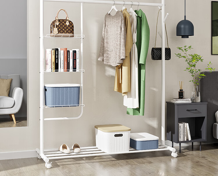 Yicainianhua Clothes Drying Rack, Floor-Standing Movable Balcony Clothes Hanger, Indoor Clothes Rack, Drying Pole, White Clothes Stand, 2266 15