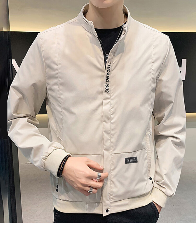 TUCANO Men's Jacket, Spring And Autumn Stand-Collar Casual Jacket, Workwear Outerwear for Men, Loose-Fitting Trendy Menswear, Black, M 8