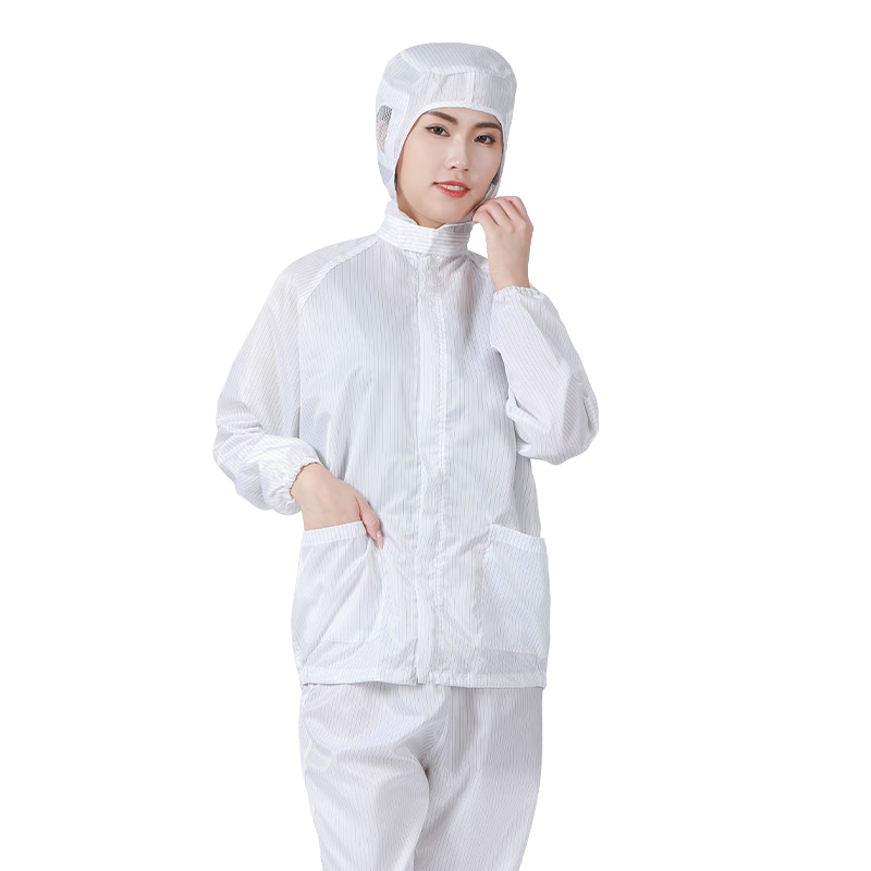 Mulang Anti-Static Two-Piece Cleanroom Suit Food Factory Protective Clothing Electronic Factory Dust-Free Workshop Anti-Static Dustproof Workwear Hooded Two-Piece Suit White L [Jing Suda]