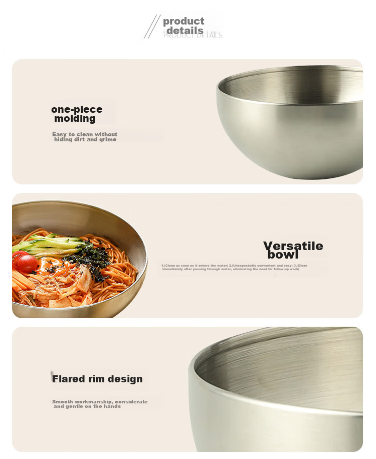 Quanshi Korean Stainless Steel Cold Noodle Bowl, 20cm Large Soup Bowl, Ramen Bowl, Korean Bibimbap Serving Bowl, Salad Bowl, Gold Color 11