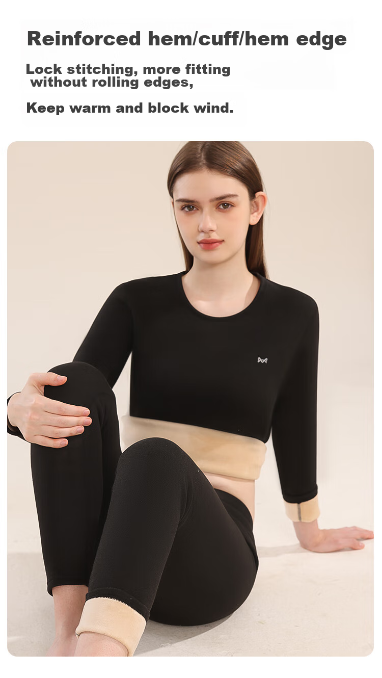 MiiOW Women's Thermal Underwear with Down And Silk Filling, Warm, Thickened, Soft Autumn Top And Bottom, New Starry Sky Black XL 15