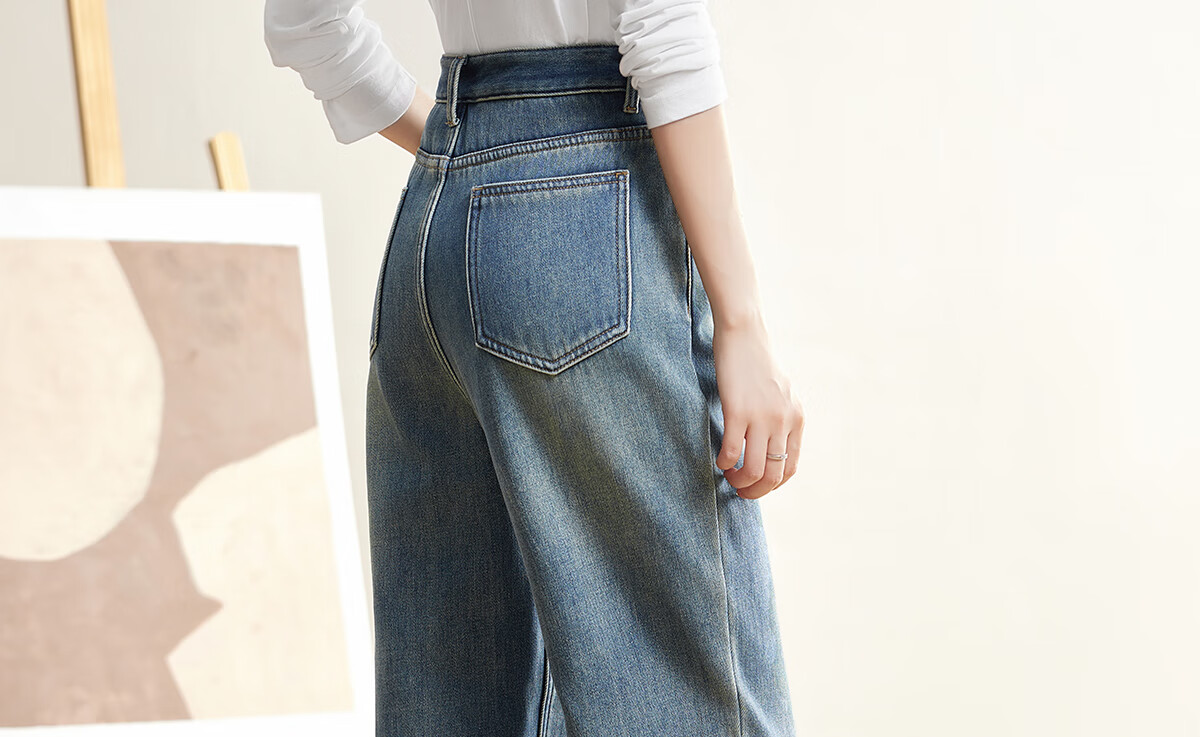 Halo Queen Women's Jeans, Spring And Autumn High-Waisted Slimming Cat Paw Design, Fashionable Versatile Straight-Leg Pants, New Product H144N3001 21