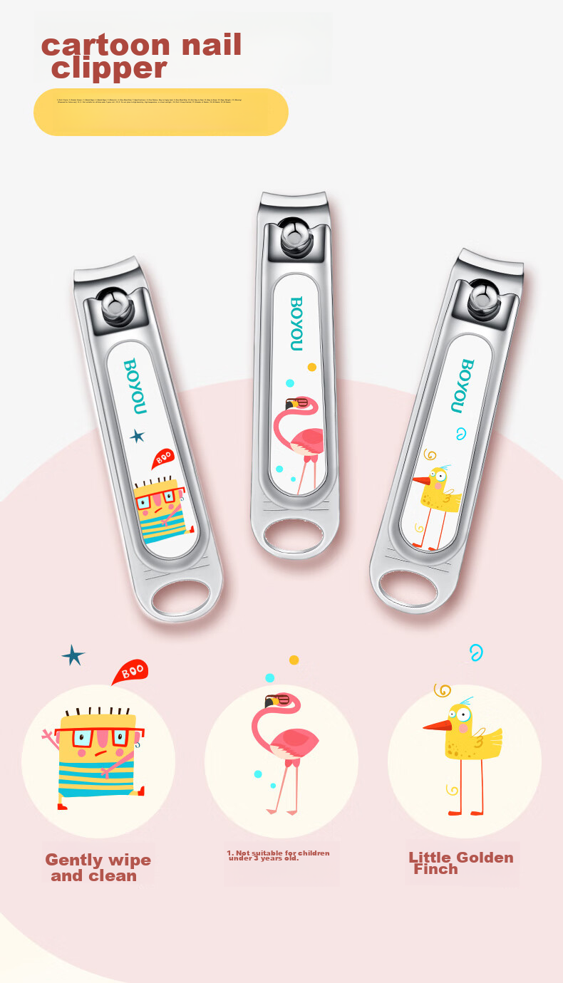 BO YOU Nail Clipper, High-Quality Carbon Steel Nail Scissors for Adults And Children, Cartoon Pattern with Drip Glue, Student Gift for Girls 3