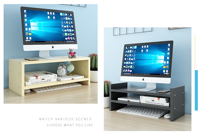 Shuranjia Adjustable Height Computer Monitor Riser Stand, Dorm Office Desk Organizer Shelf, Cherry Wood Color 04 19
