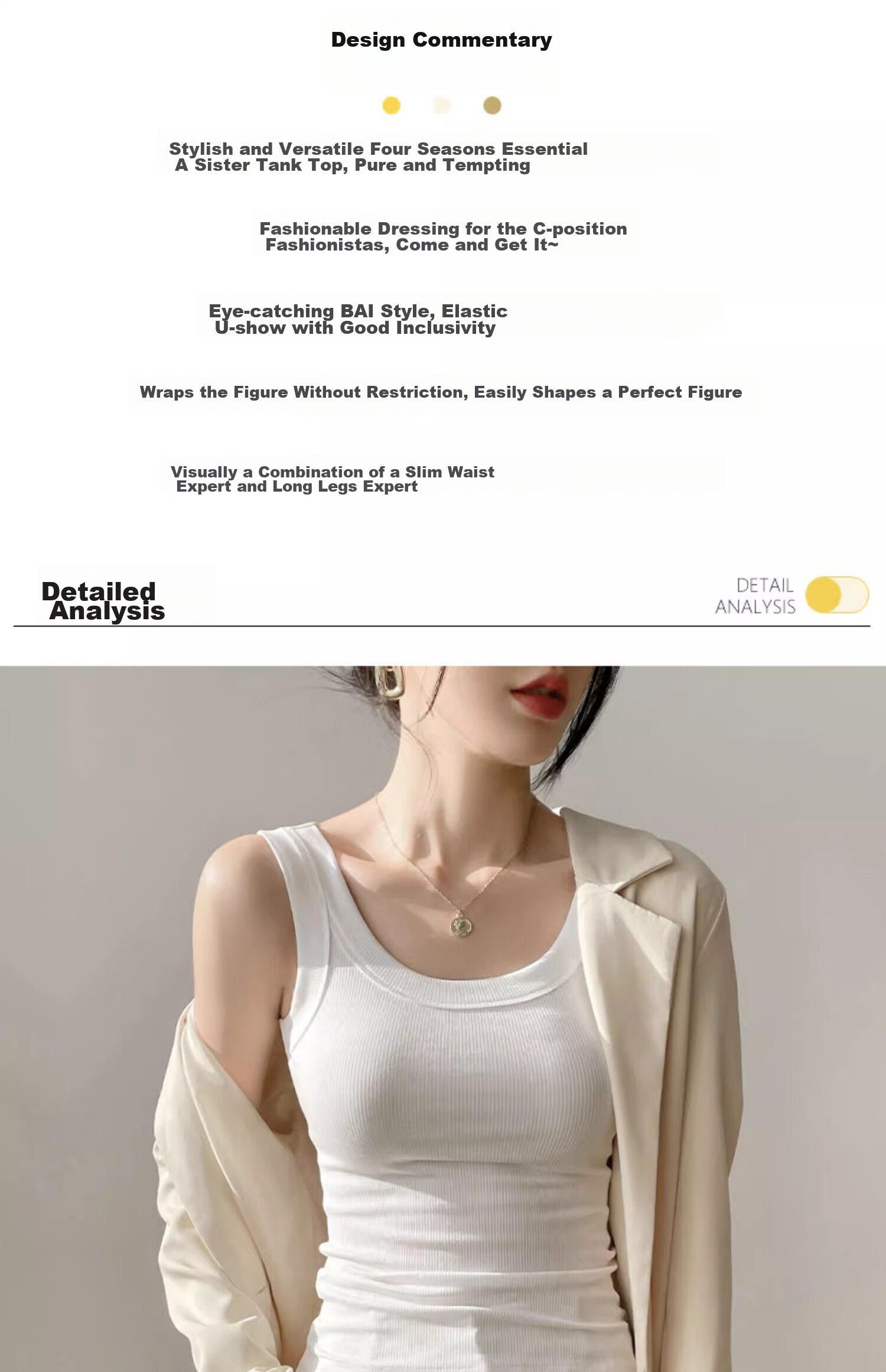 NOME Women's Camisole Tank Top, Spring And Summer Inner Or Outer Wear, Ribbed Elastic Sleeveless Vest, White [Round Neck], L 3
