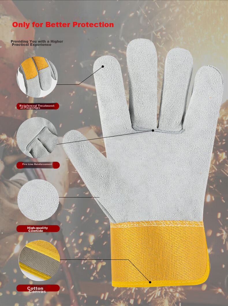 Andatong Welding Gloves, Heat-Resistant Welding Gloves, Wear-Resistant Thickened Cowhide Gloves, Protective Work Gloves 2
