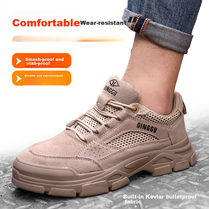 Dinggu Safety Shoes for Men, All-Season Non-Slip Wear-Resistant Anti-Smashing Anti-Puncture Steel Toe Work Boots JD1183MHW42