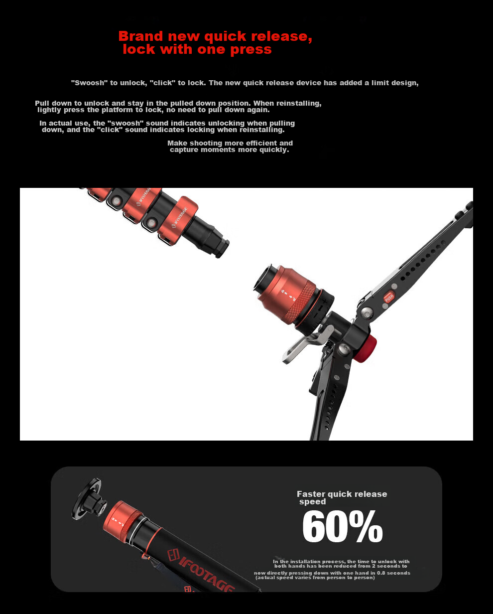 IFOOTAGE C180F-P Carbon Fiber Monopod, Foot-Operated Unlocking, Professional Photography And Videography Tripod, DSLR Camera And Camcorder Hydraulic Damping Ball Head Monopod 4
