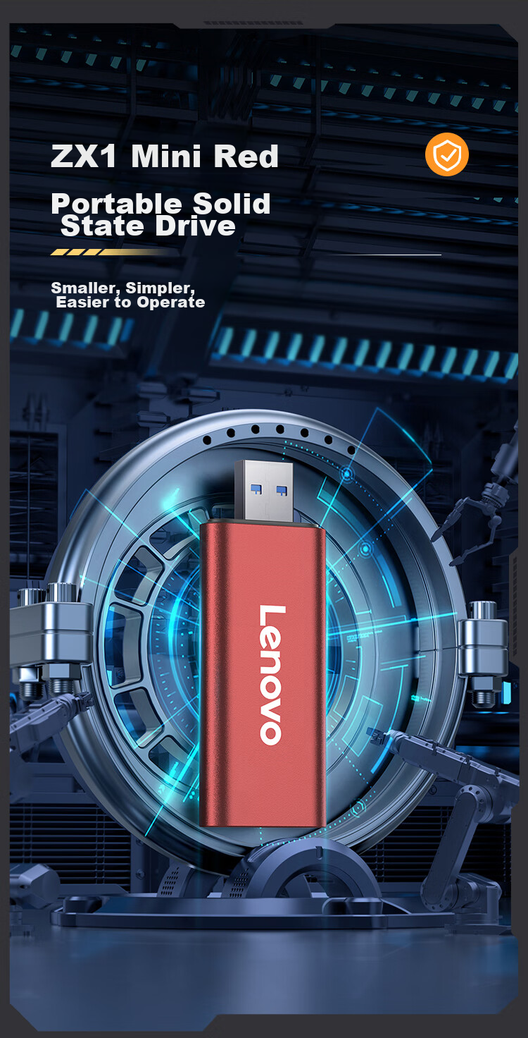 Lenovo 128GB Portable Solid State Drive (PSSD), USB3.1 Interface, ZX1Mini Series, Red 1