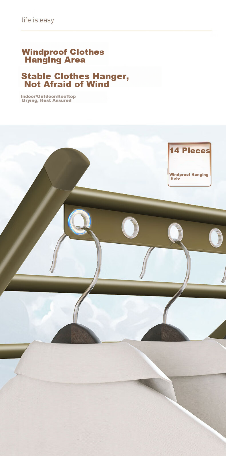 Hotata Floor-Standing Aluminum Alloy Clothes Drying Rack, Extendable Laundry Hanger for Balcony, Foldable Clothes Drying Stand D-2125 3