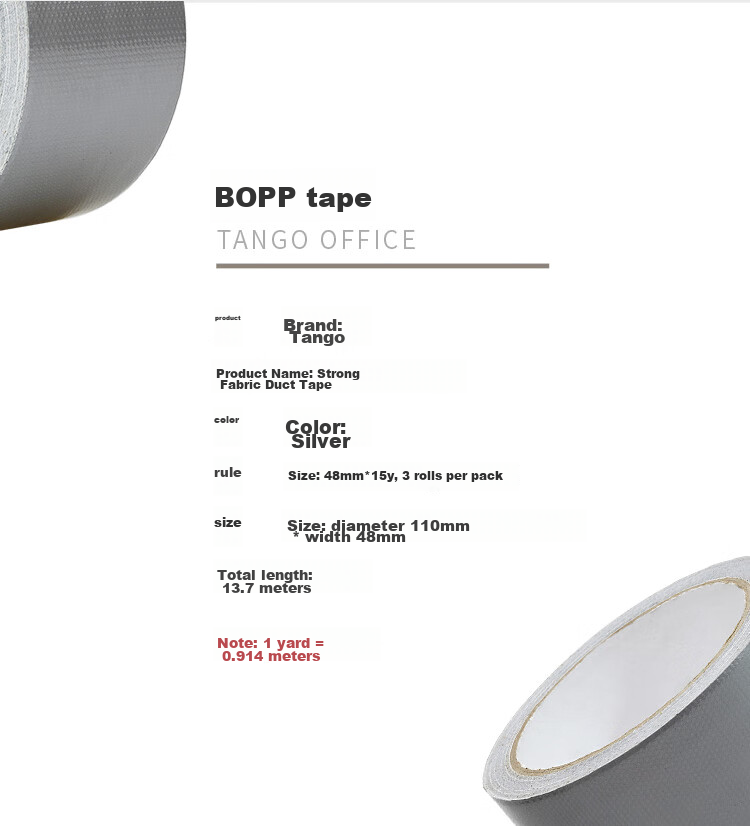 TANGO Office Strong Carpet Tape, Windproof, High-Adhesive, Wear-Resistant, Waterproof Tape, Can Be Hand-Pulled, Gray, 48mm*15y (13.7 Meters), 3 Rolls 3