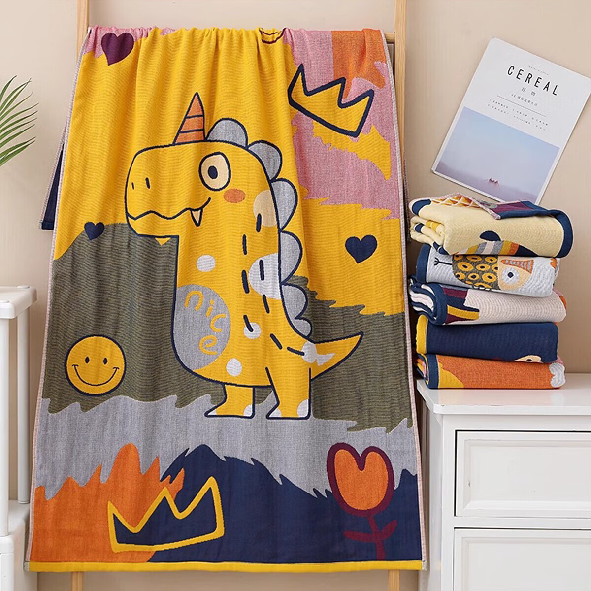 Fanyejia Cartoon Cotton Yarn Bath Towel, Home Use, Absorbent And Quick-Drying, Children's Bath Wrap, Adult Universal Skin-Friendly Large Towel, Sports