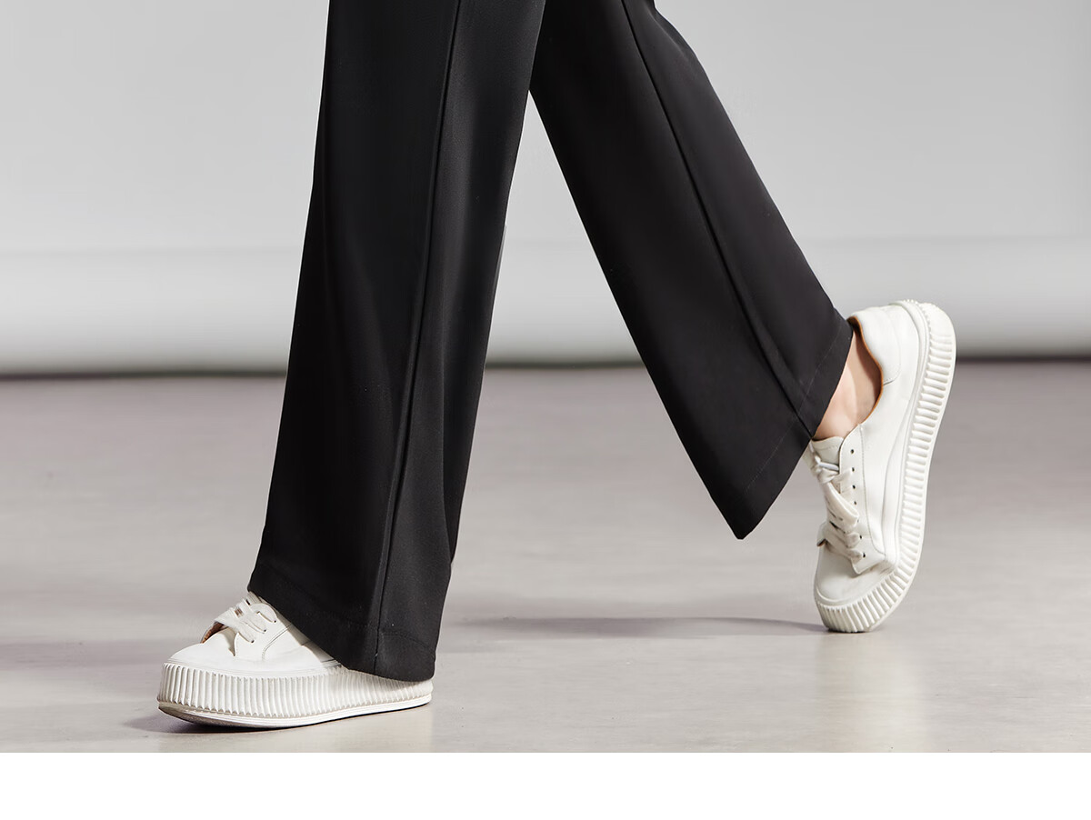 Chushen Women's High-Waisted Wide-Leg Pants with Draping Effect, Slimming Black Casual Trousers S137K5866 Size L 11