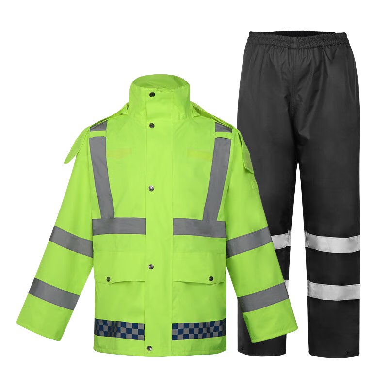 GUANNUODA Reflective Rain Jacket And Pants Set, Two-Piece Flood Prevention Traffic Duty Work Uniform, Protective Rainwear