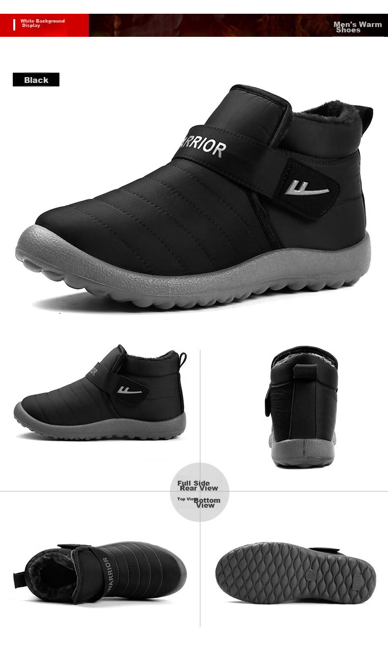 Huili Cotton Shoes for Men, Winter Cold-Proof, Warm Elderly Shoes, Thickened Non-Slip Middle-Aged And Elderly Snow Boots, Black, Size 39 10