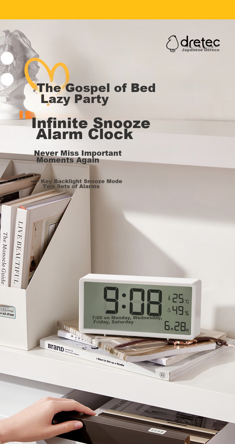Dretec Japanese Hygrometer, Electronic Clock, Smart Alarm Clock, Student Clock, Backlit Display, Desktop And Bedside Clock, Thermometer, Indoor Home Use, Essential for Back-To Seaso 3