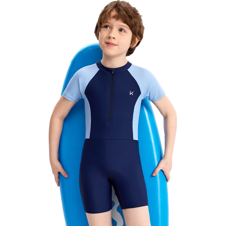 Keep Children's Swimsuit, One-Piece Sun Protection Swim Trunks for Boys, Professional Swimming Training Swimwear, Deep Sea Blue, Size 16
