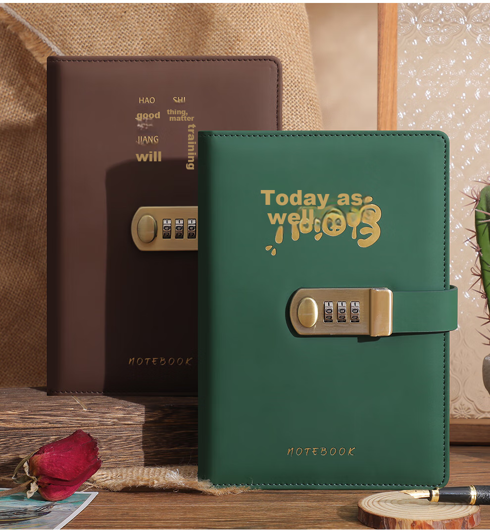 Jiaranheng Inspirational Password Lock Notebook, A5 Size with Password Lock, Creative Inspirational Cover, Journal for Adults, Diary for Business, Simple Office Stationery, Customizable - A5 Gree 13