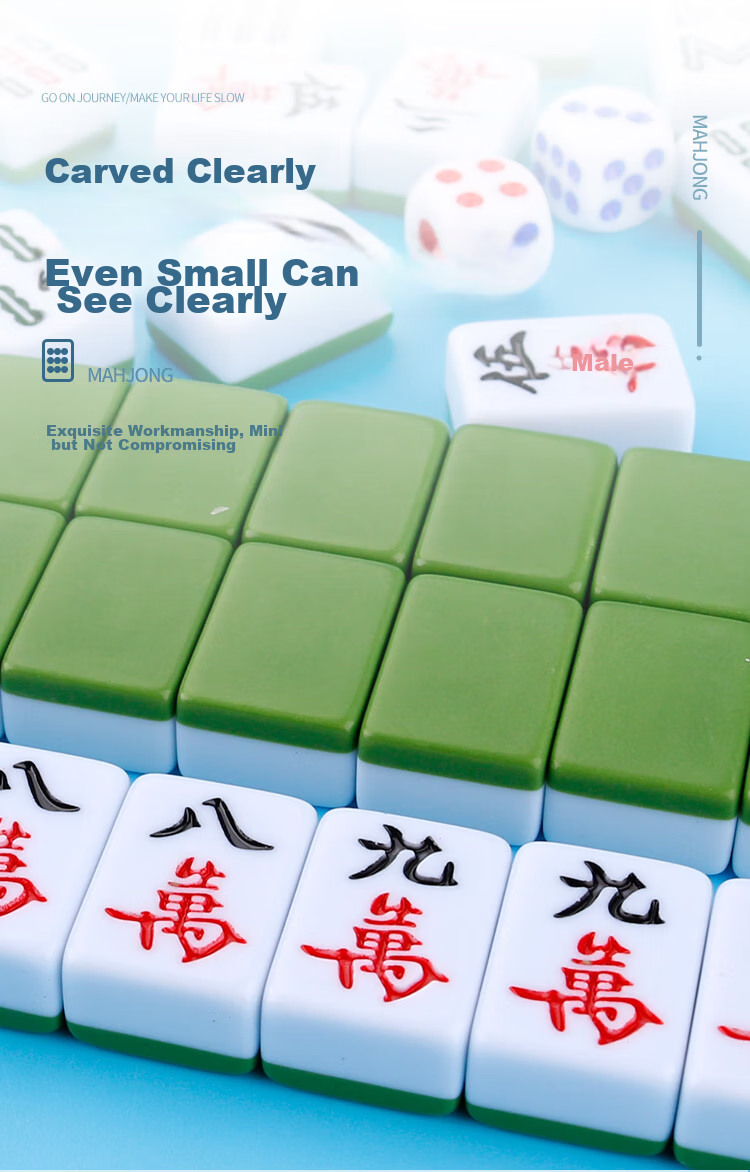 Zihu Mini Mahjong Tiles, 24mm Pink Hand-Rubbed Small Size Mahjong Set, Pocket-Sized for Dormitory And Travel, 144 Pieces Mahjong Kit 3