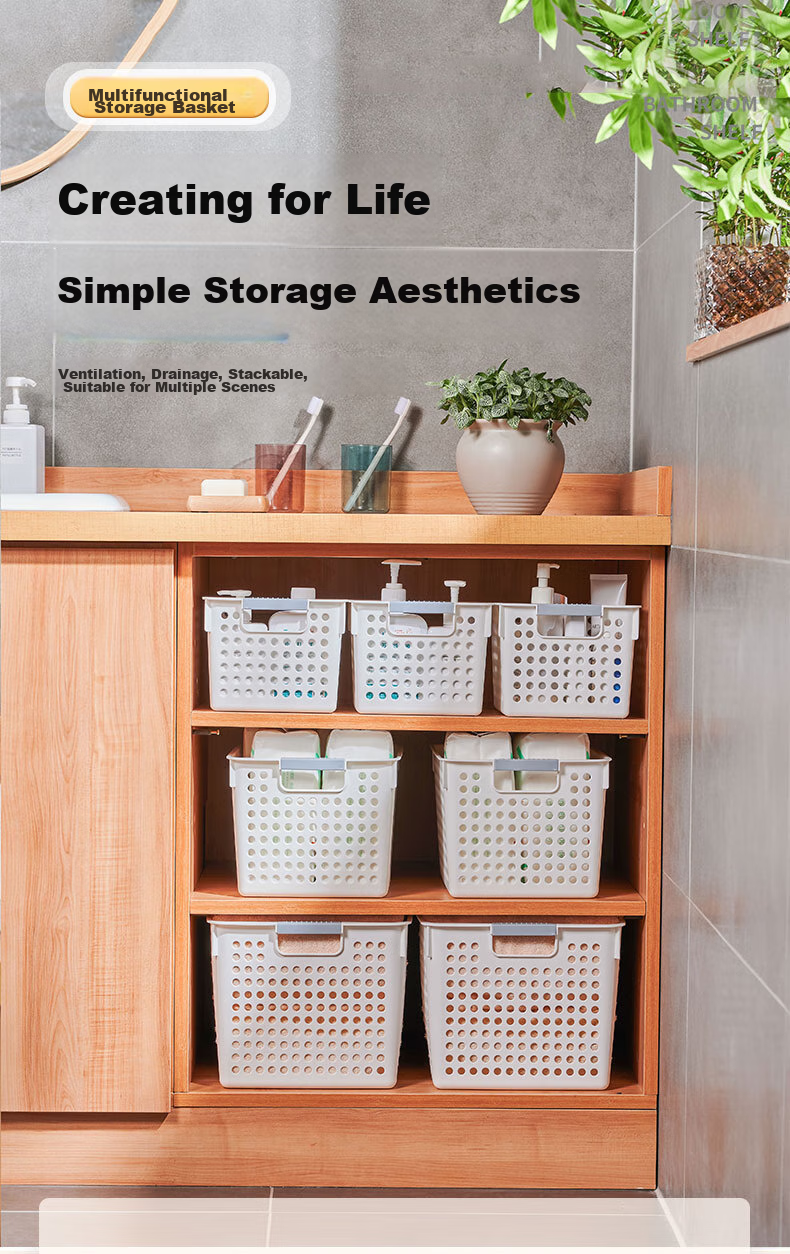 Youjialiangpin Hollow Storage Basket, Desktop Organizer Box, Cabinet Clutter Storage Basket, Bathroom Hollow Basket, Storage Container, Shallow Large Size 1