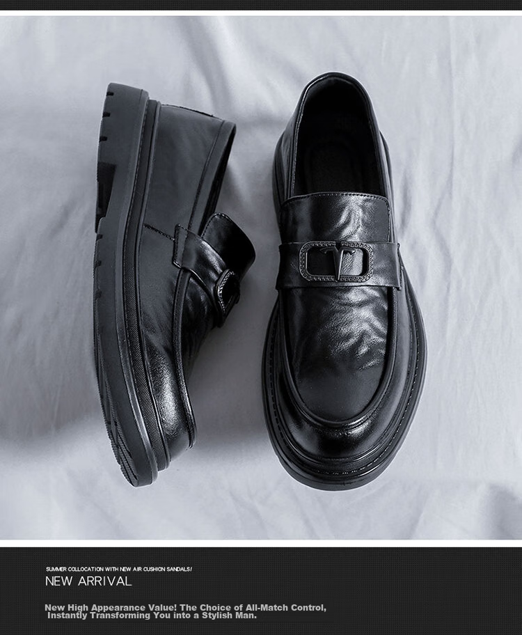 CALIFBULL Men's Leather Shoes, Autumn And Winter Thick-Soled Heightening Loafers, Slip-On Lazy Business Casual Shoes for Weddings, Black, Size 41 6