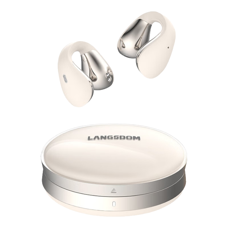 Lanshidun AirSoul Bluetooth Headphones, Air-Bone Conduction Concept, Clip-On Wireless Open-Style Non-In Sports Running Cycling Call Noise-Cancelling Headphones, Cloud White